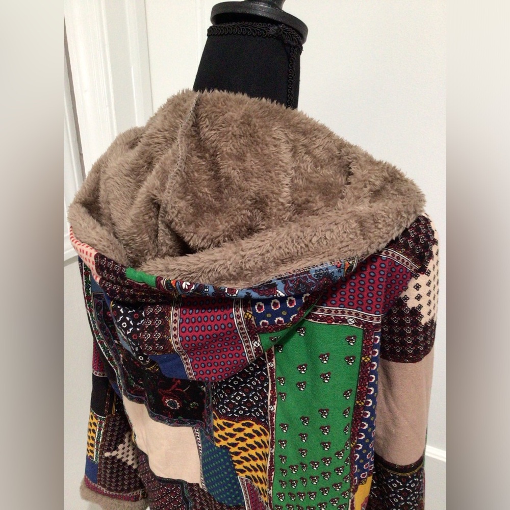 Multi color patch pattern fur jacket - Picture 4 of 7